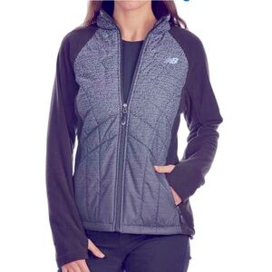 NEW BALANCE Fleece Jacket with Ombre Quilted Overlay, gray and burgundy